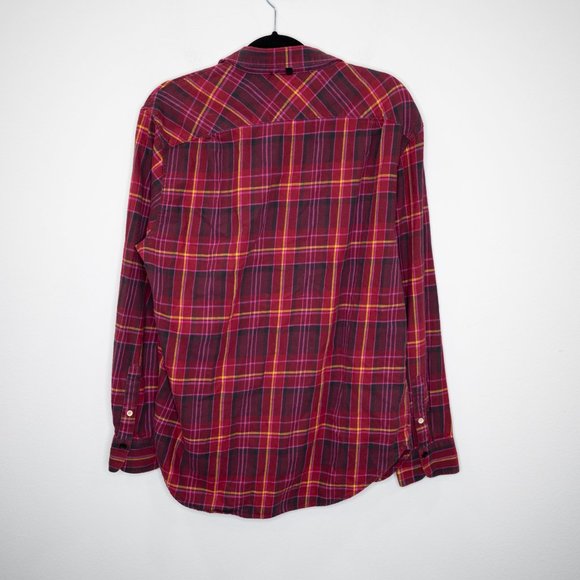 SOLD rag & bone Beach Shirt Flannel Fit 3 Burgundy Multi Relaxed Fit Plaid C6 - Picture 4 of 8
